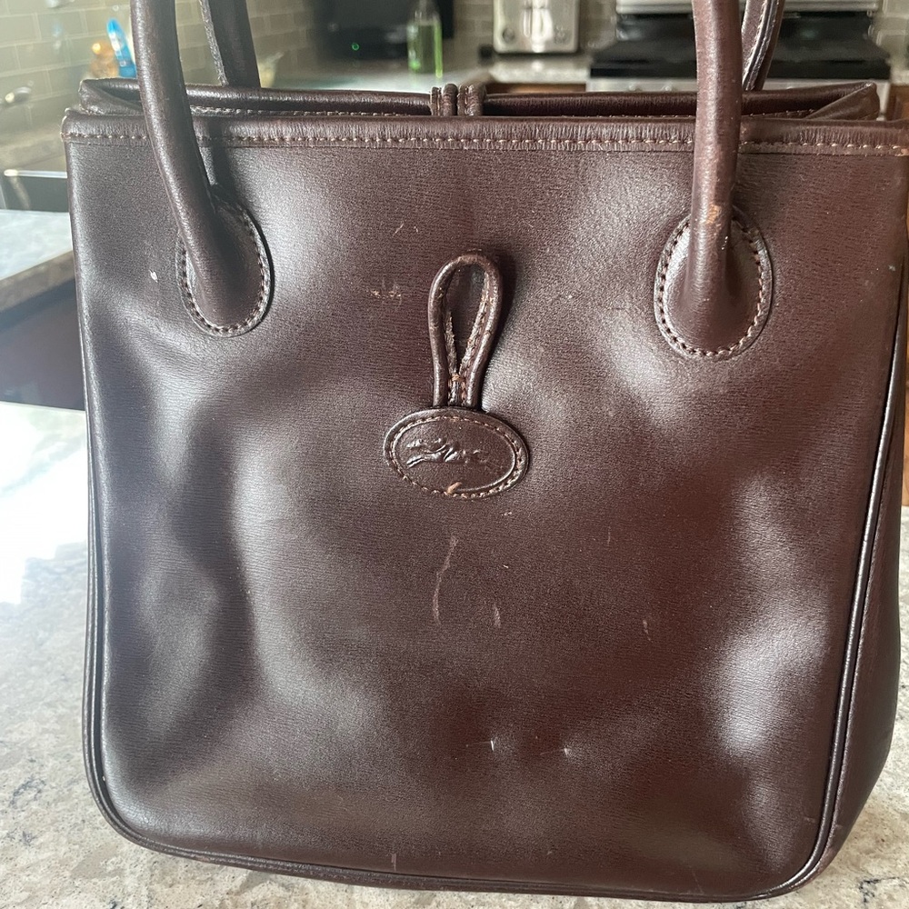 Longchamp Rich Brown Leather bag with Logo